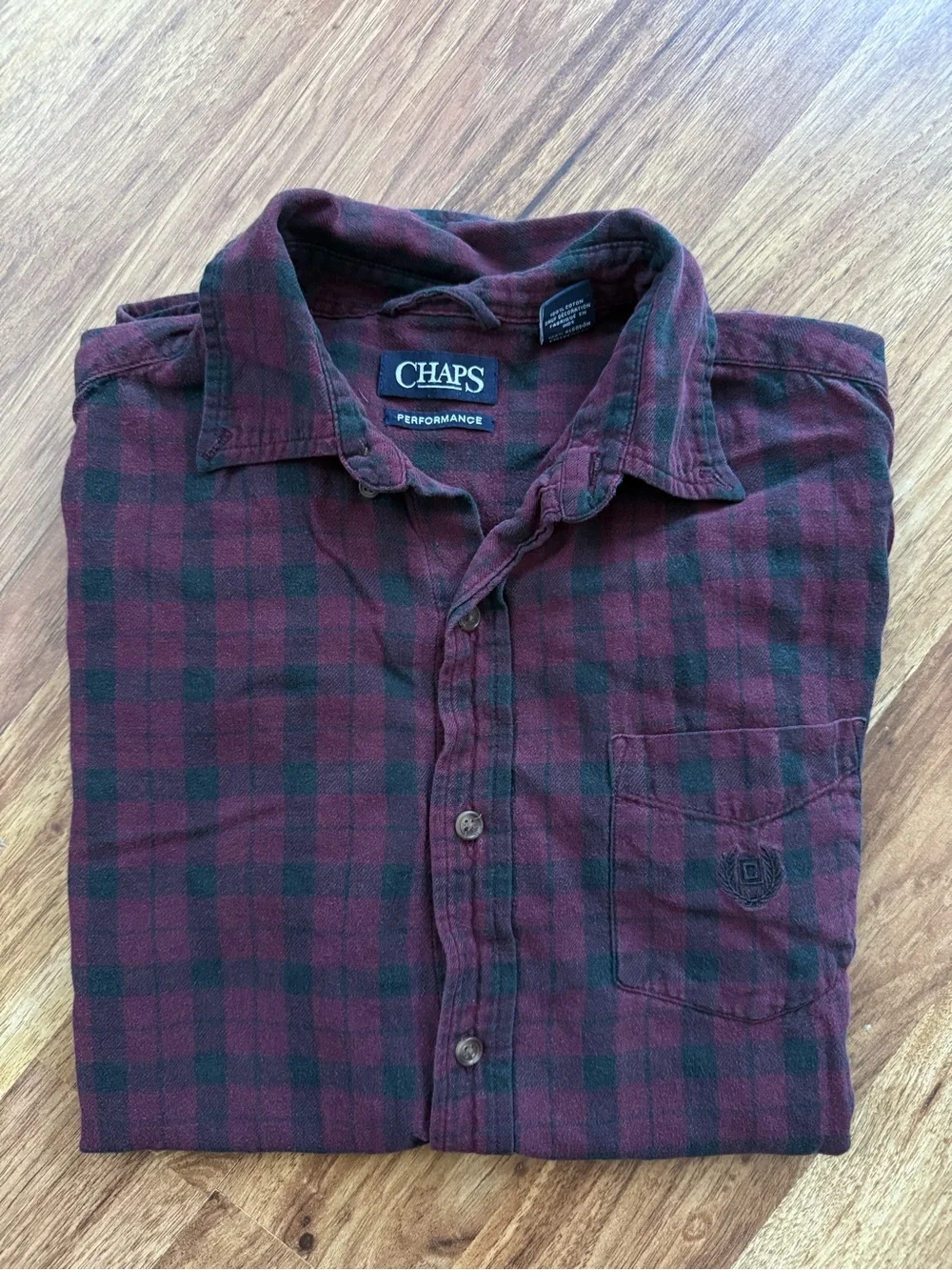 Chaps Men’s Maroon and Black Plaid Button-Down Shirt